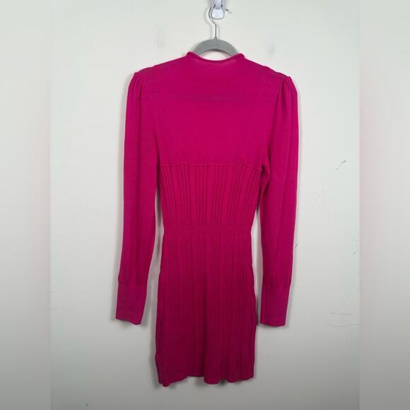 Anthropologie Turtleneck Hot pink Sweater midi mini Dress long sleeves Small - Picture 3 of 7